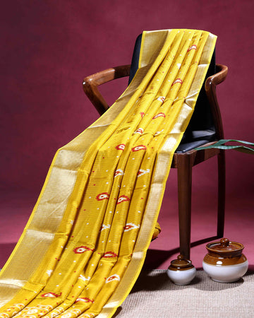 Elegant Dola Silk Saree with All-Over Paisley Butta Motifs and Classic Traditional Zari Woven Border - Yellow