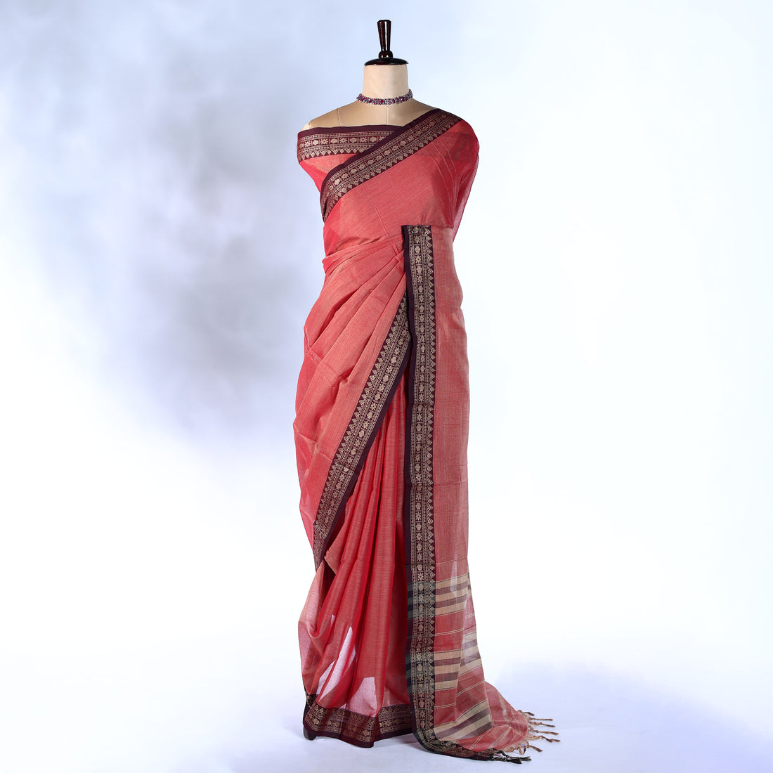 Light Red Mangalagiri Cotton Saree for Women | Festive Summer Collection | Jeyachandran - Full View