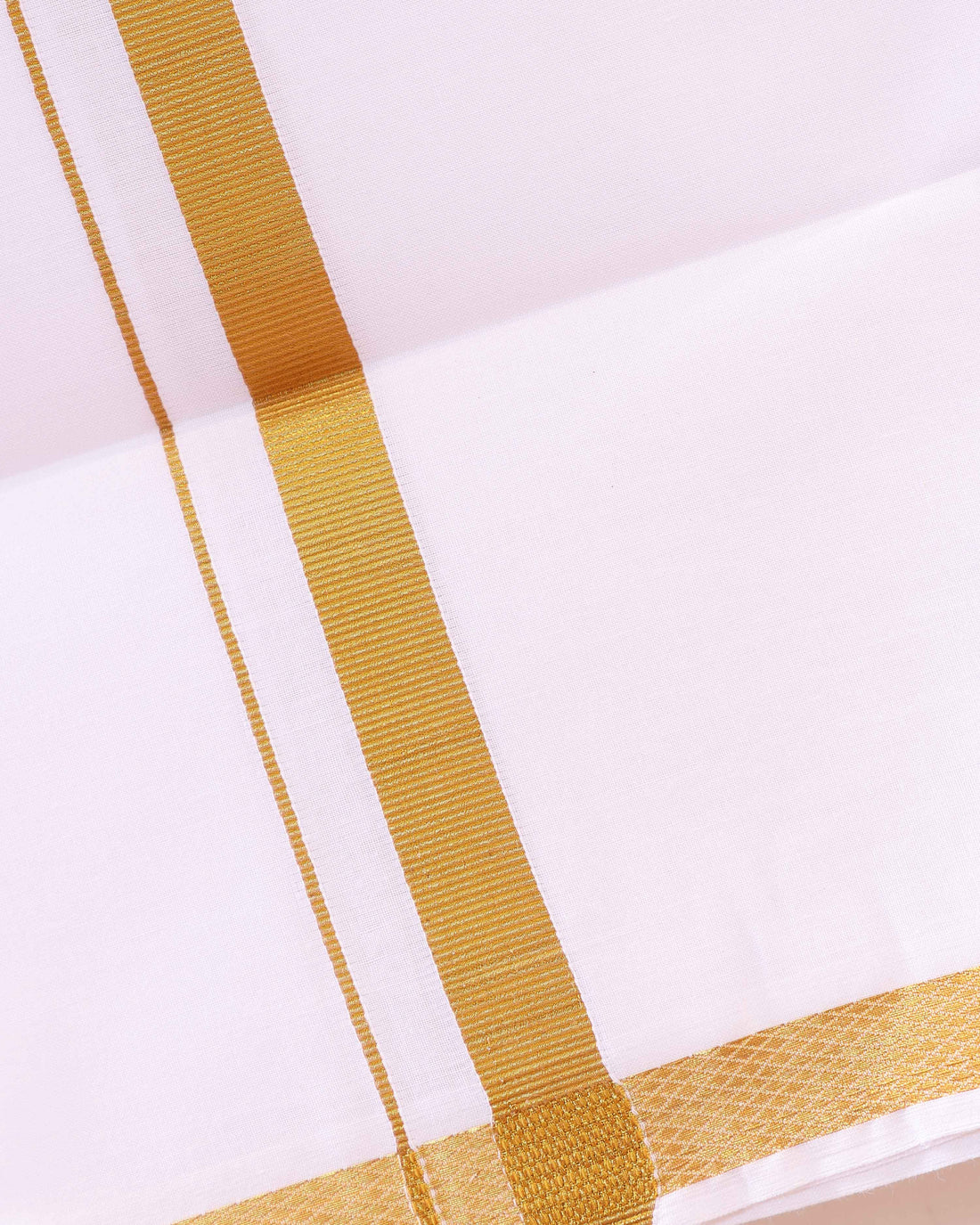 Men’s Traditional Handloom 2 Meter Cotton Dhoti with Gold Border - White