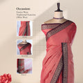 Mangalagiri Cotton Saree With Geometric Zari Border And Dark Maroon Edging Front View
