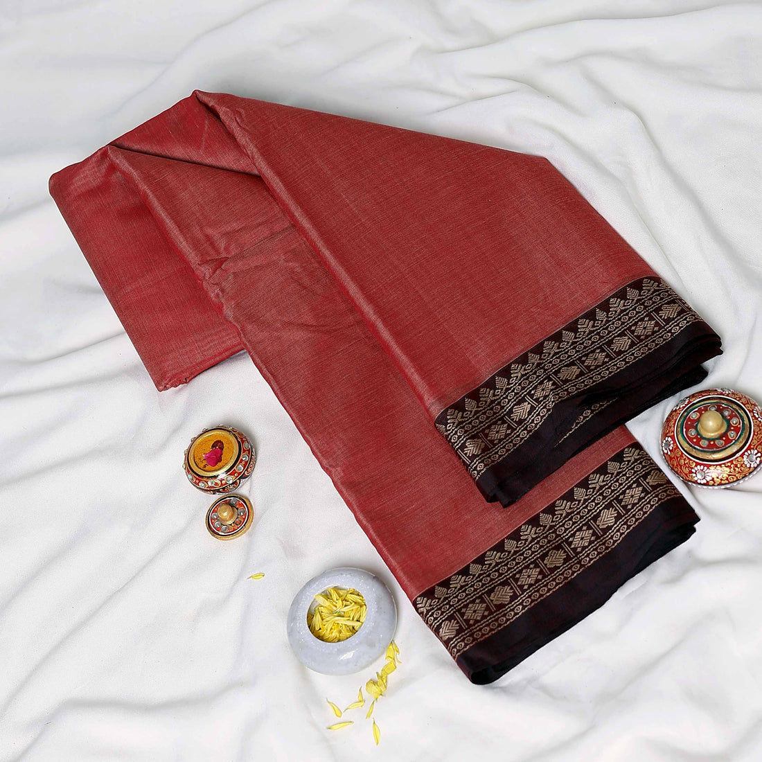 Light Red Mangalagiri Cotton Saree for Women | Festive Summer Collection | Jeyachandran - Full View