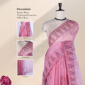 Bengal Cotton Saree with Woven Motifs and Striped Border in Pink Front Draped Mannequin View