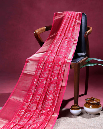 Elegant Dola Silk Saree with All Over Traditional Butta Motifs and Subtle Zari Woven Border -  Pink