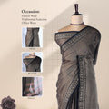 Dark Brown Mangalagiri Cotton Saree With A Black Woven Border, Traditional Motifs And A Contrasting Striped Pallu