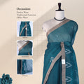Teal Bengal Cotton Saree With Beige Border And Ikat Woven Motifs Front Mannequin View