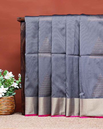 Ethnic Thread Design Soft Silk Saree - Grey