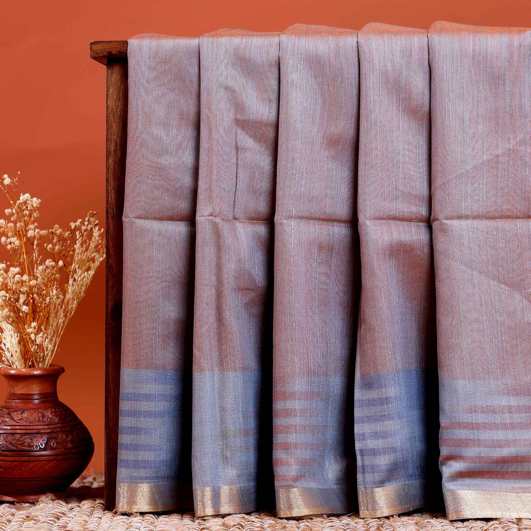 Elegant Semi Silk Saree with Zari Woven Border and Striped Pallu Design - Dark Purple