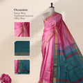 Banana Pith Saree in Pink with Green Pallu and Intricate Gold Zari Border