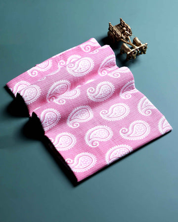 Women’s Handloom Cotton 1 Meter Blouse Material with Paisley Motifs - Pink