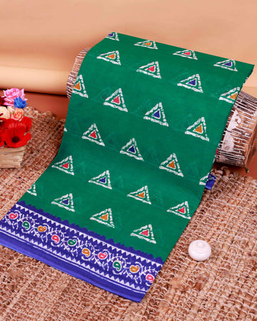 All-Over Floral Printed Voile Saree with Intricate Contrast Border – Green