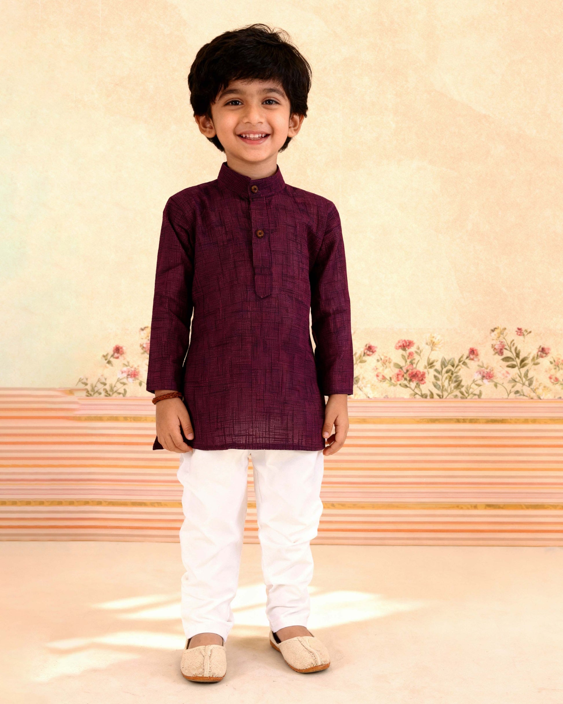 Boys Festive Kurta Set with Mandarin Collar, Purple