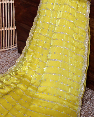 Elegant Sequence Embellished Fancy Saree With a Scalloped Border - Yellow