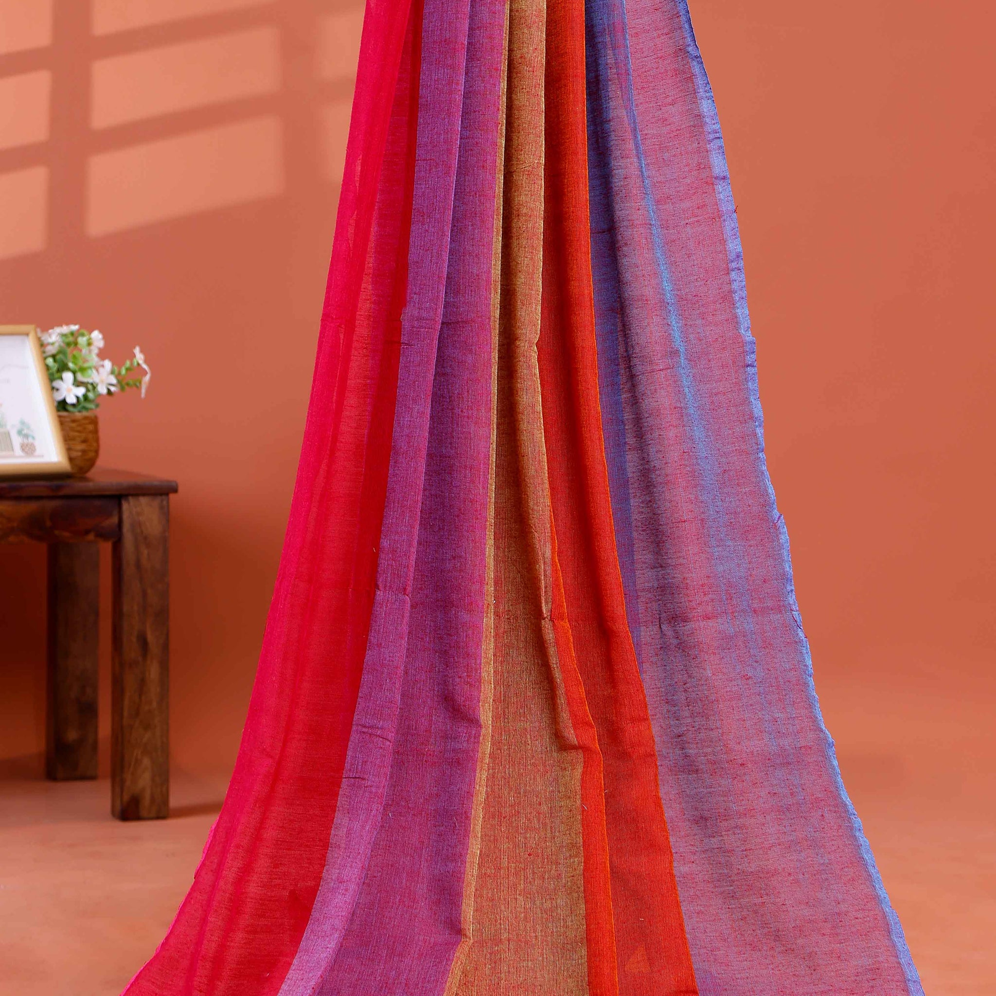 Handwoven Mul Mul Cotton Saree with Bold Striped Pattern and Tassel Detailing – Multi