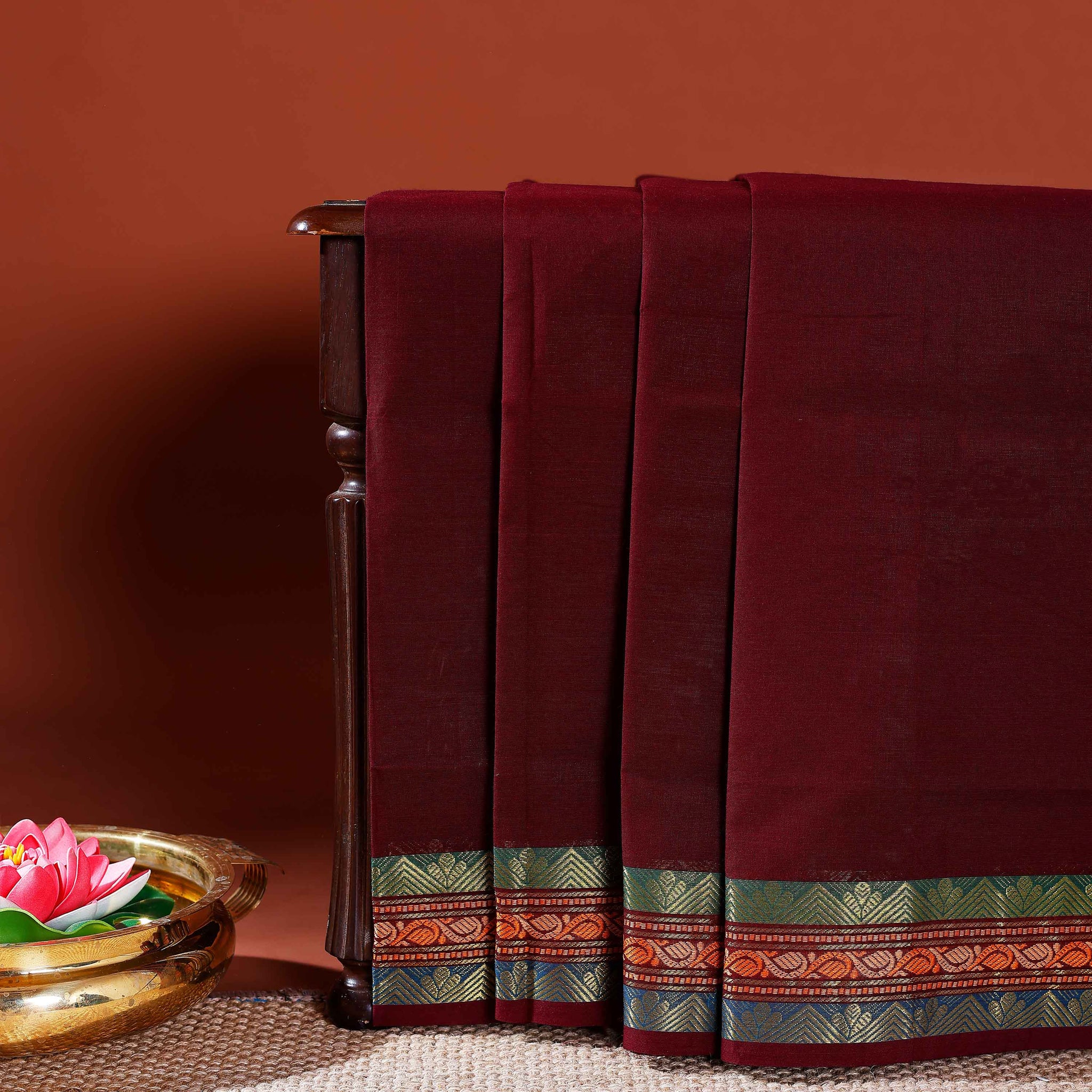 Handloom Venkatagiri Cotton Saree with Traditional Zari Border - Maroon