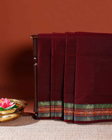 Handloom Venkatagiri Cotton Saree with Traditional Zari Border - Maroon