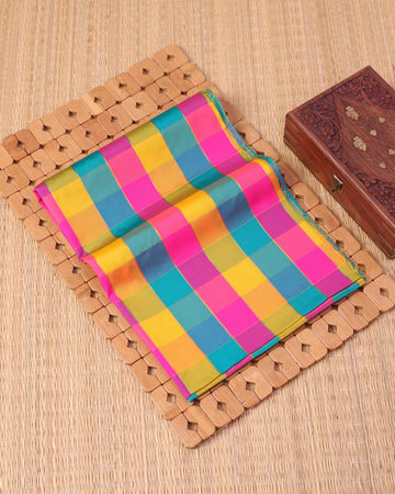 Traditional Checked Pattern 1 Meter Soft Semi Silk Women's Blouse Material – Multi