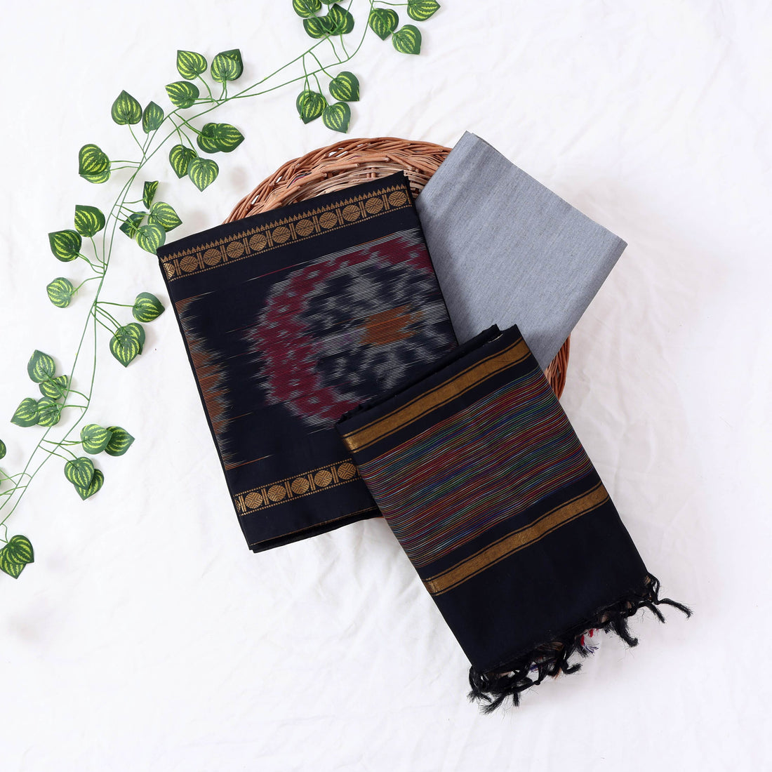 Black Cotton Unstitched Salwar Material for Women | Ethnic Summer Collection | Jeyachandran - Full View