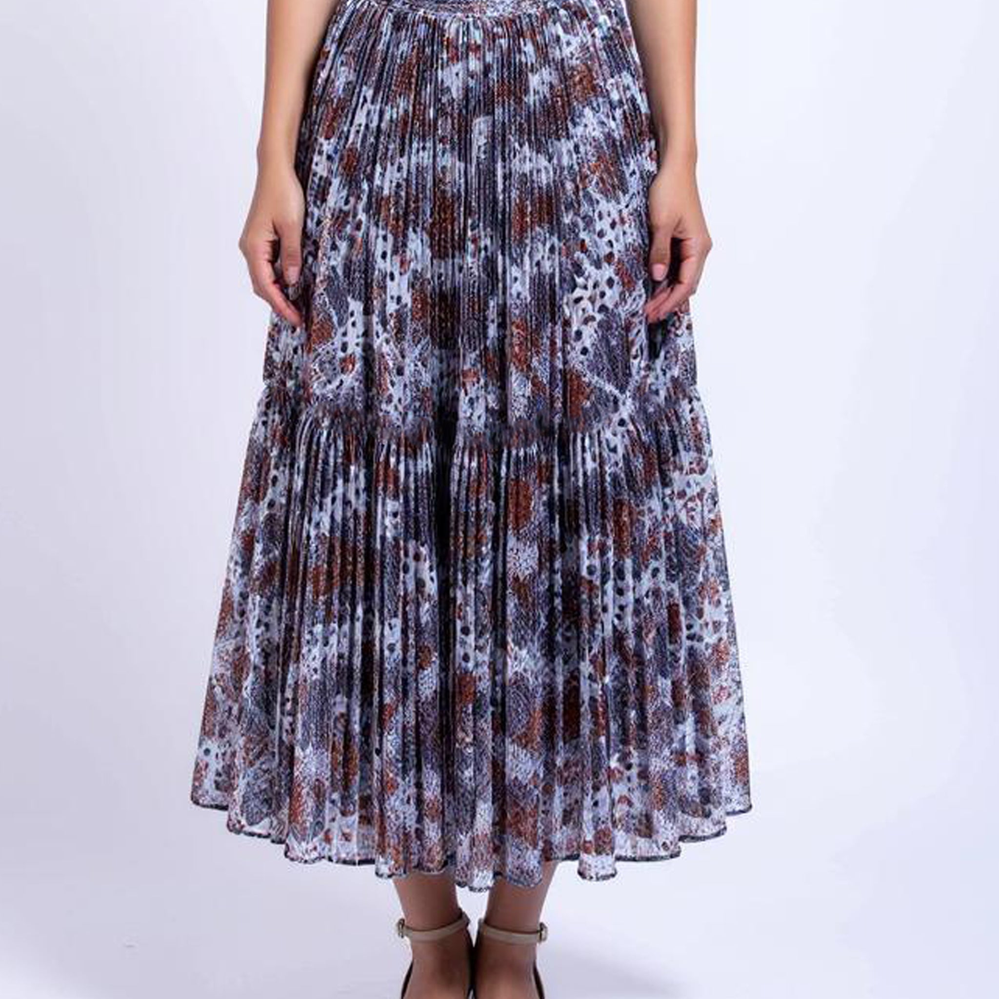 Pleated With Speckled Print Womens Skirt - Multi