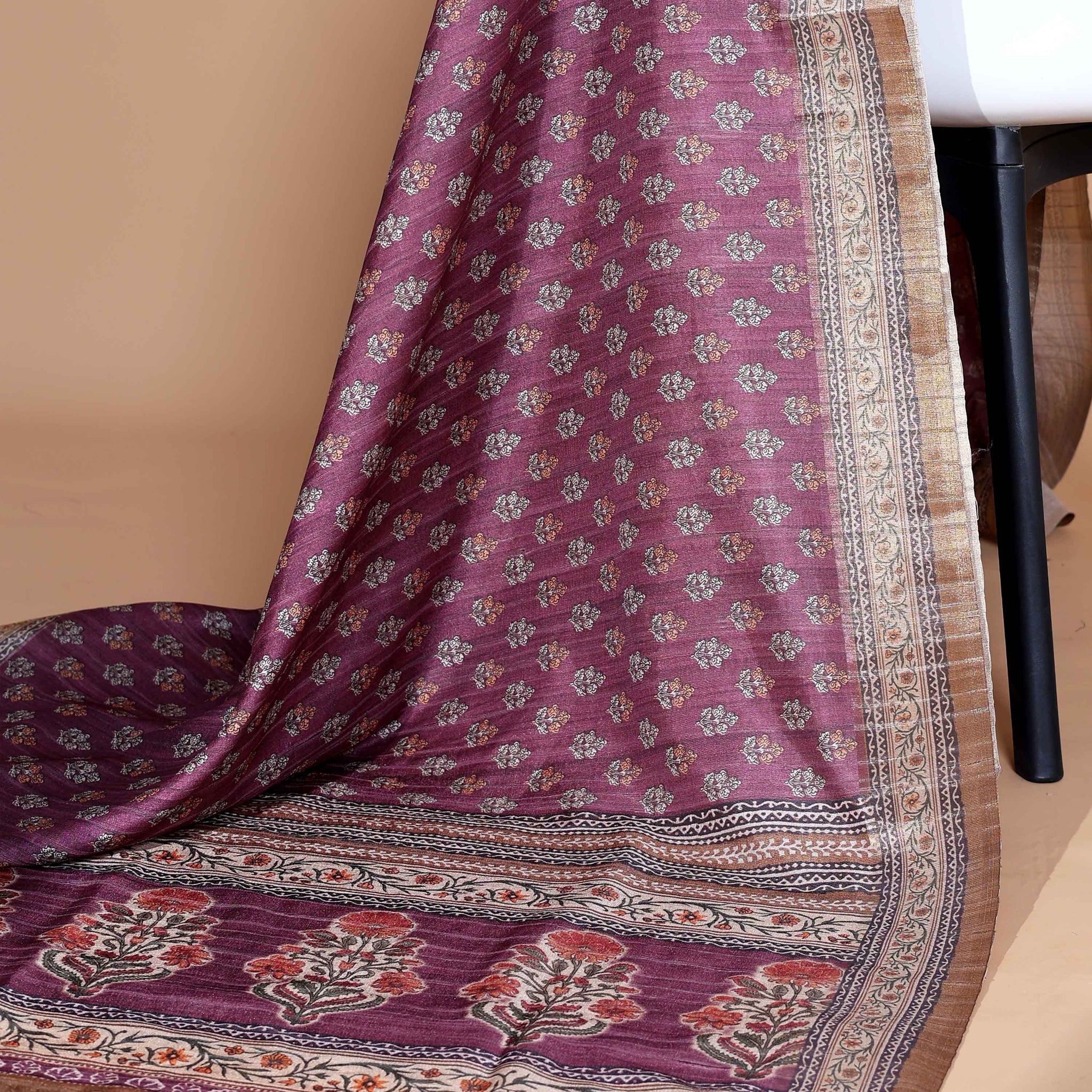 Burgundy Colour Art Silk Saree with Small Floral Buti Weave and Black Border