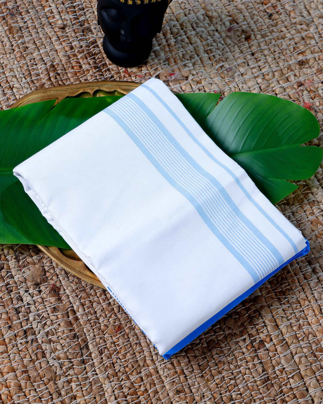 Men’s Cotton Dhoti with Blue Colour Border - White