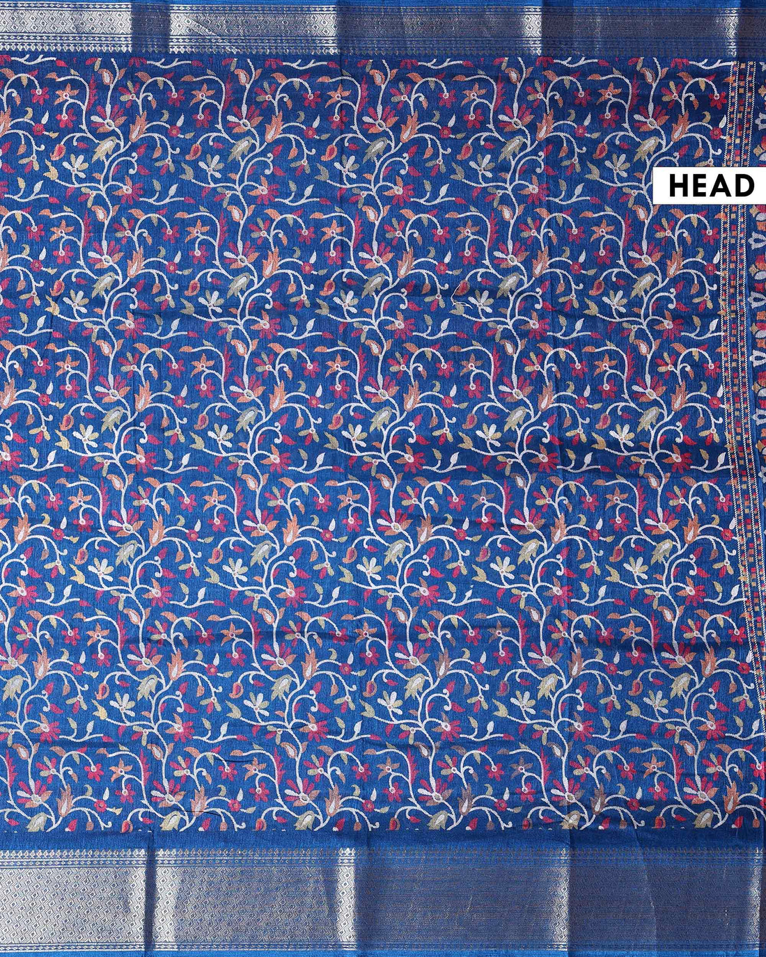 Elegant Dola Silk Saree with All-Over Floral Vine Weaving and Rich Traditional Zari Border with Contrast Pallu - Navy Blue