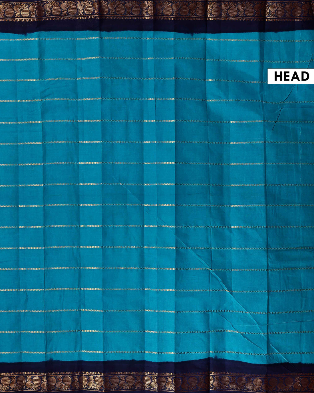 Traditional Sungudi Handloom Cotton Saree with Striped Body and Rich Zari Border - Blue