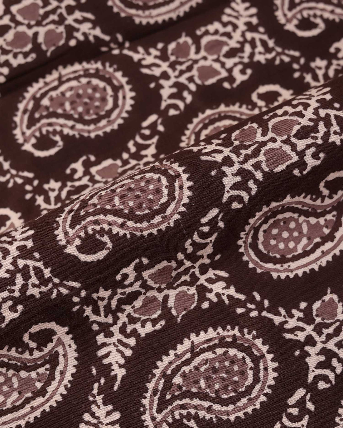 Elegant Women’s Cotton 1 Meter Blouse Material with Traditional Paisley Motif and Ethnic Printed Border - Dark Brown