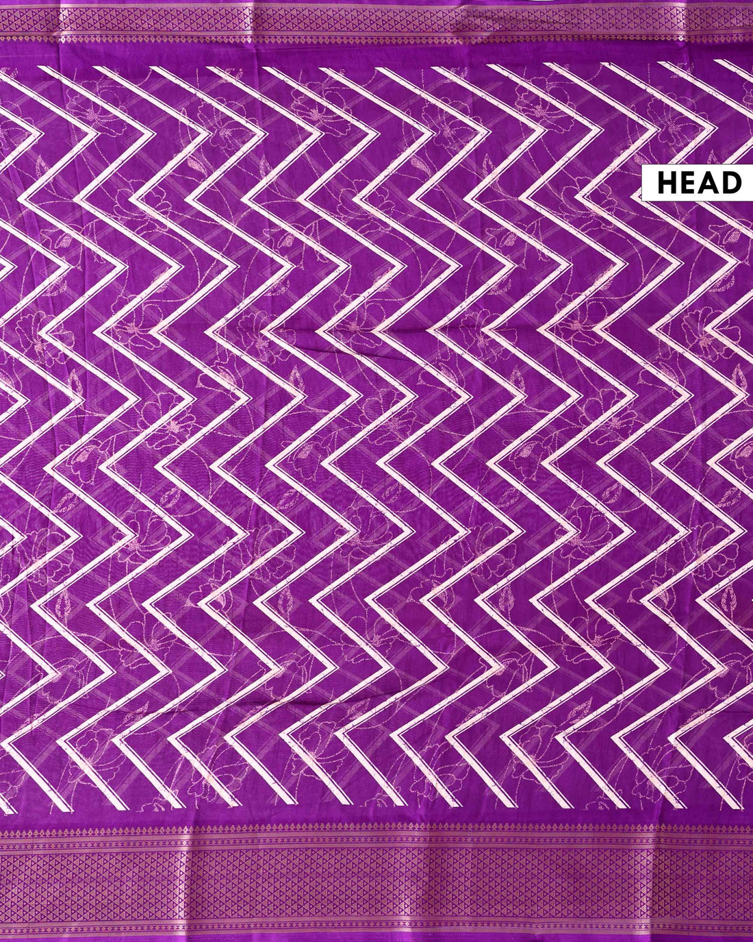 Elegant Dola Saree with Chevron and Floral Inspired Print and Classic Zari Woven Border - Purple