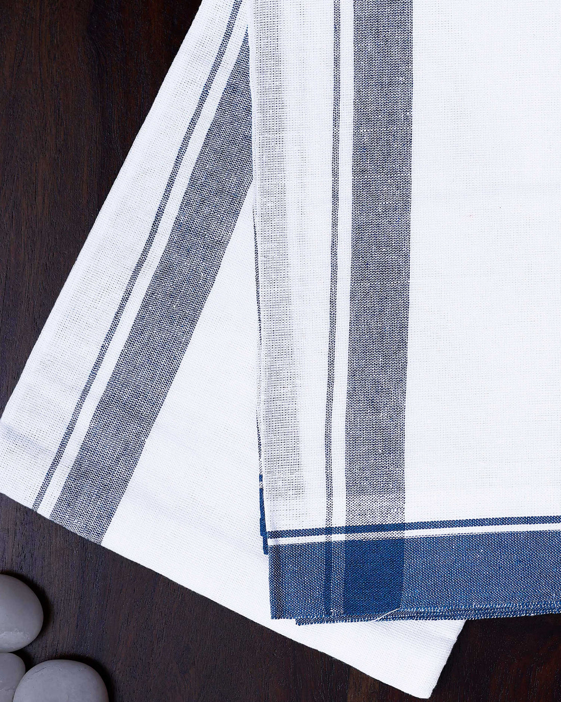 Men's Handloom Cotton Dhoti with Striped Pattern and Multi Border - White
