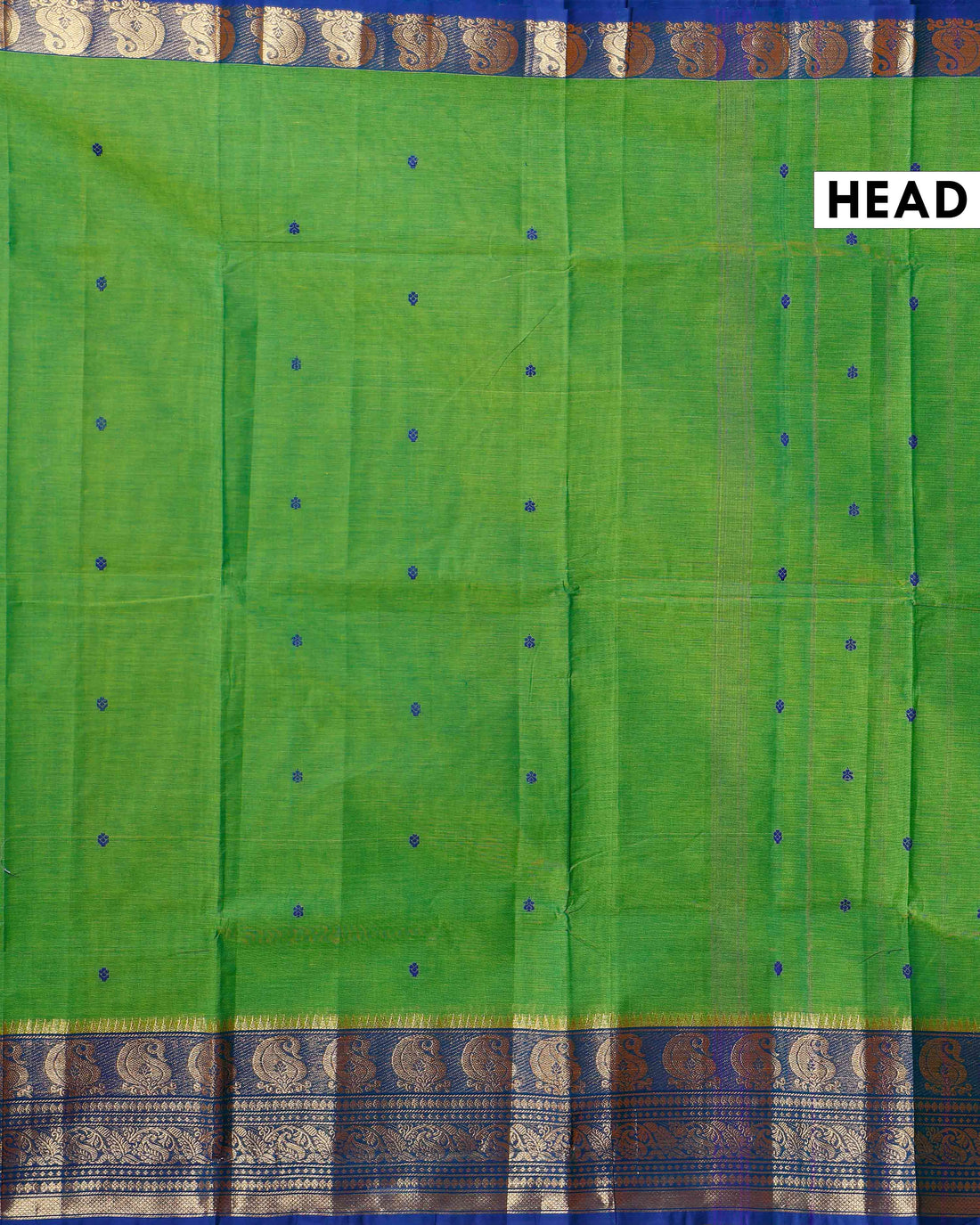 Handloom Chettinad Cotton Saree with Butta Weaves, Zari Peacock Motif Border and Contrast Pallu - Green