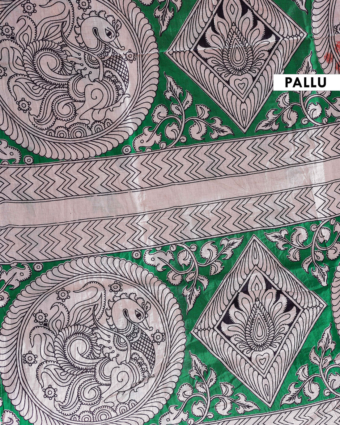 Traditional Handloom Kalamkari Cotton Saree with Intricate Floral and Avian Motifs - Red