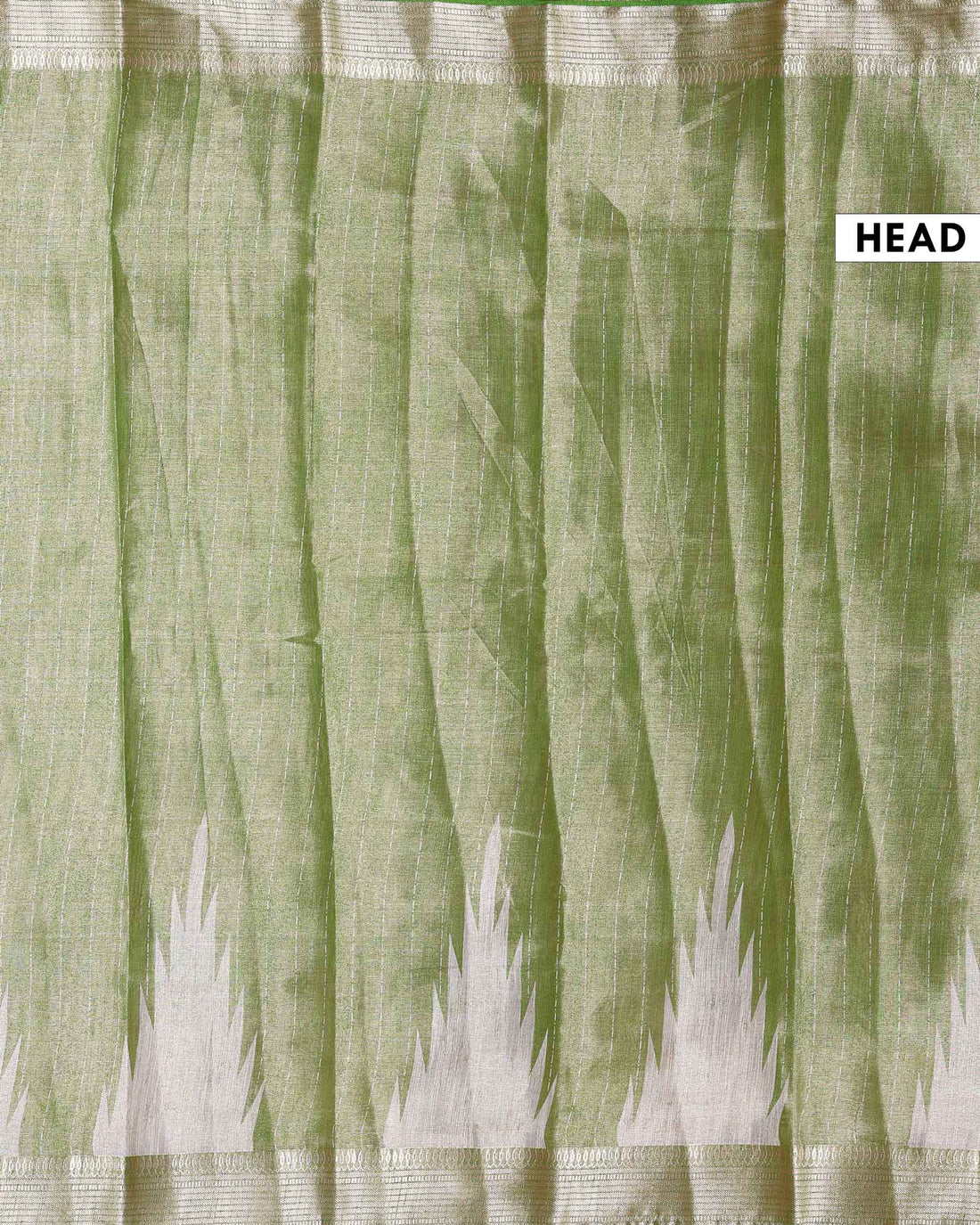 Classic Semi Tissue Saree with Ikkat Inspired Printed Body and a Subtle Zari Border – Green