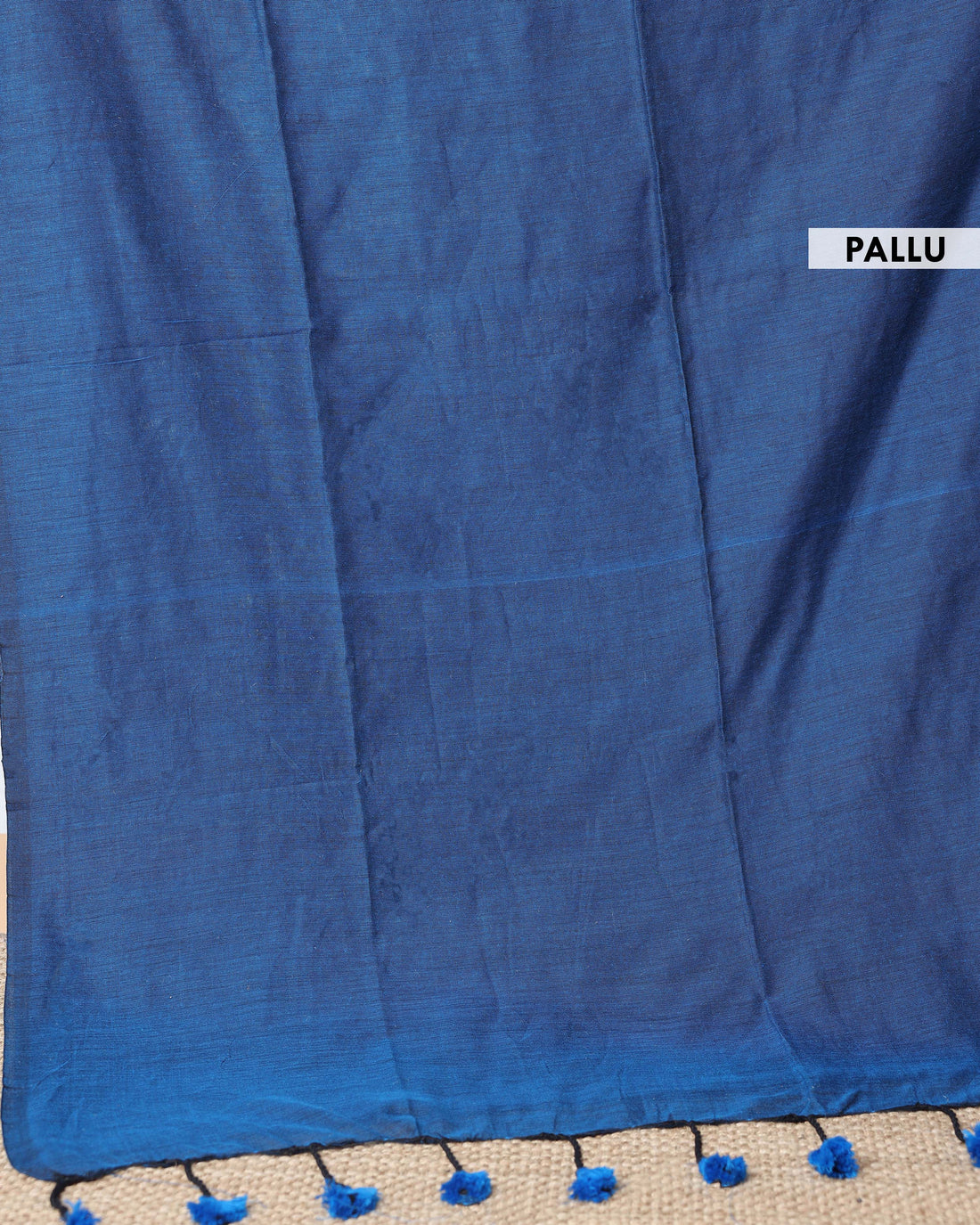 Handwoven Khadi Cotton Saree with Contrast Printed Blouse and Tassel Accents - Blue