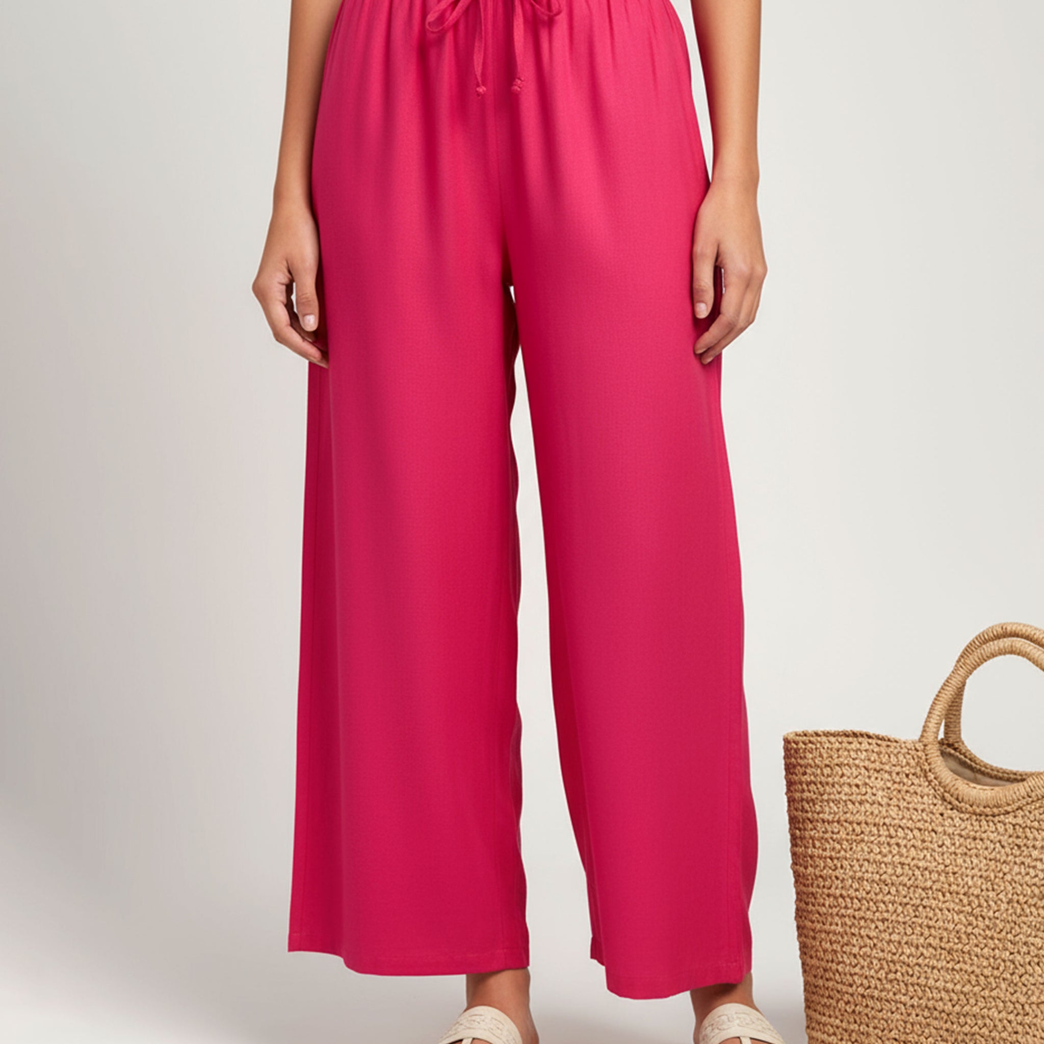 Elegant High-Waist Flared Palazzo Pant - Dark Pink