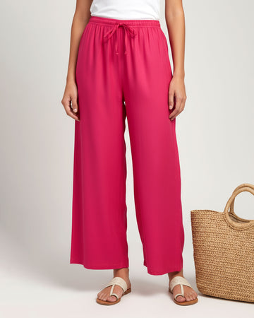 Elegant High-Waist Flared Palazzo Pant - Dark Pink
