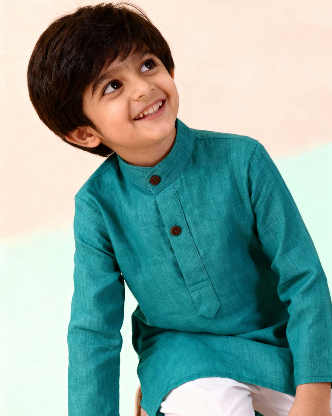 Boys Festive Kurta Set with Mandarin Collar, Dark Green
