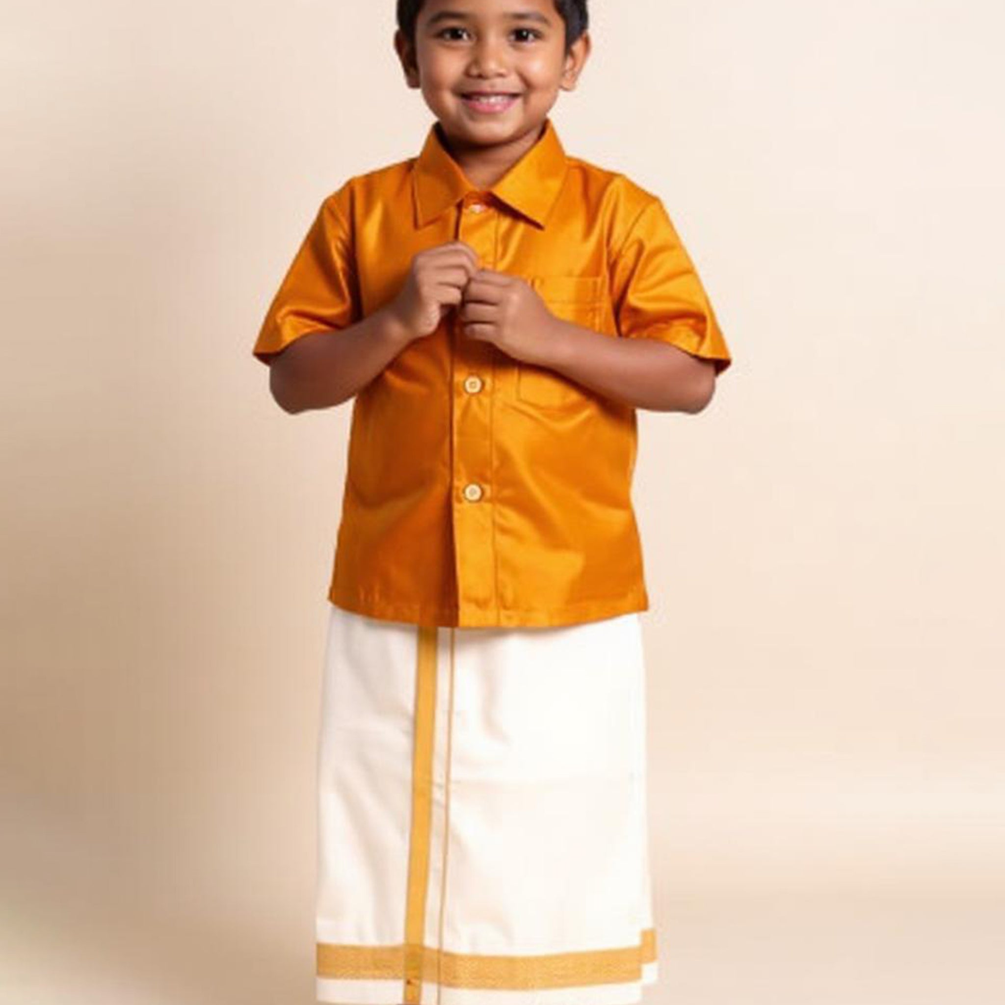 Traditional Kids Shirt and Dhoti Set - Mustard