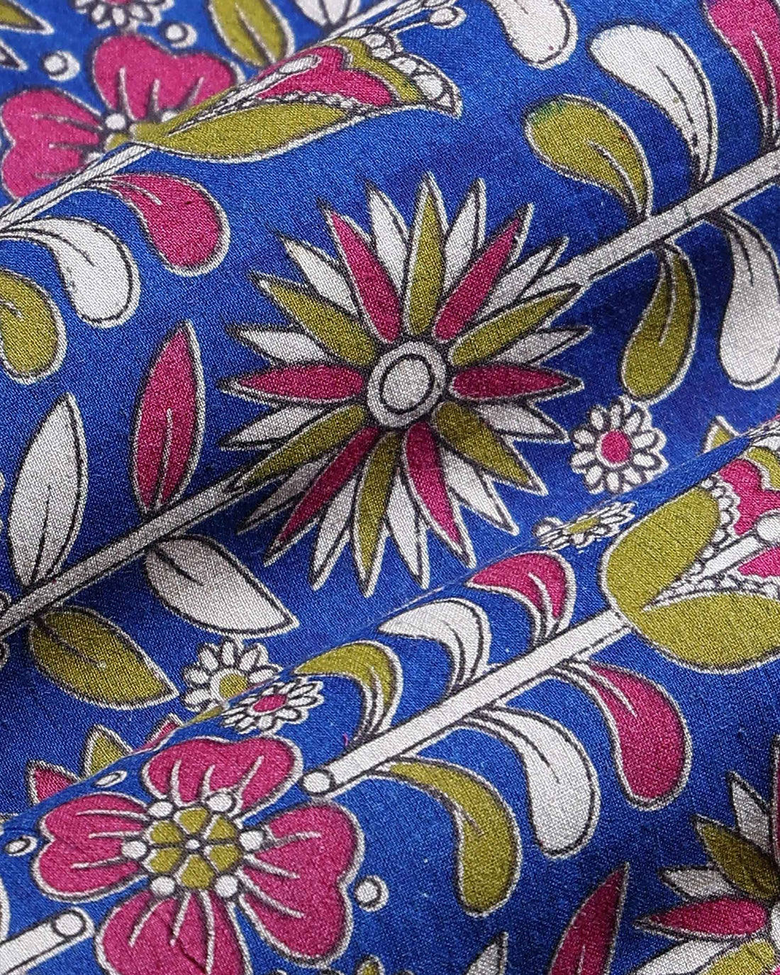 Women’s Printed Cotton 1 Meter Blouse Material with Traditional Floral Motifs - Blue