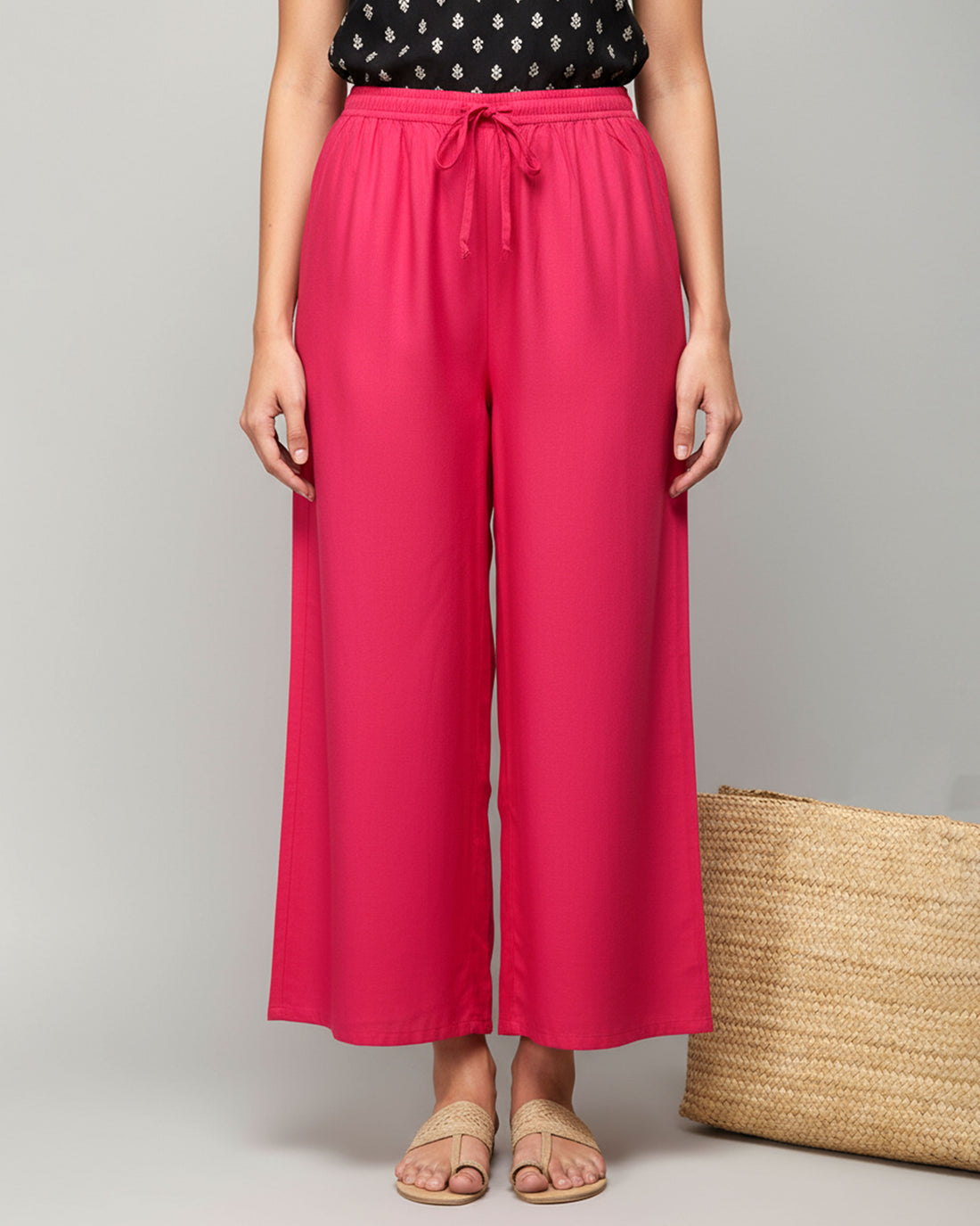 Elegant High-Waist Flared Palazzo Pant - Dark Pink