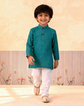Boys Festive Kurta Set with Mandarin Collar, Dark Green