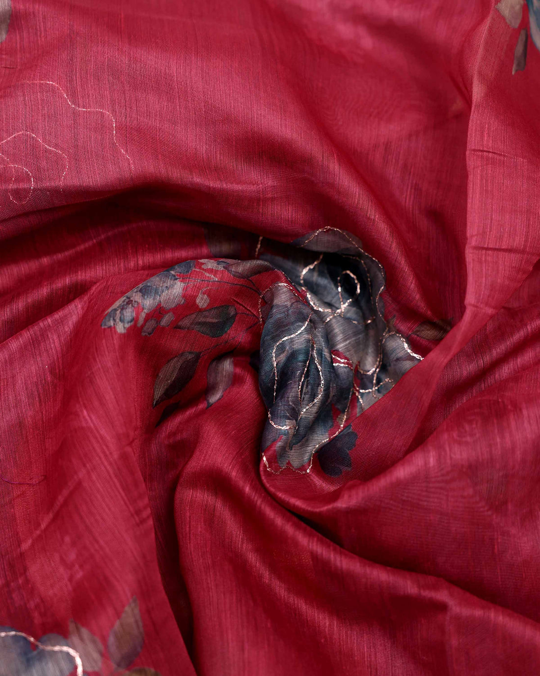 Elegant Linen Blended Saree with Floral Embroidery and Woven Border - Maroon