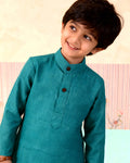 Boys Festive Kurta Set with Mandarin Collar, Dark Green