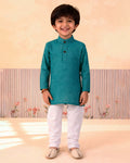 Boys Festive Kurta Set with Mandarin Collar, Dark Green