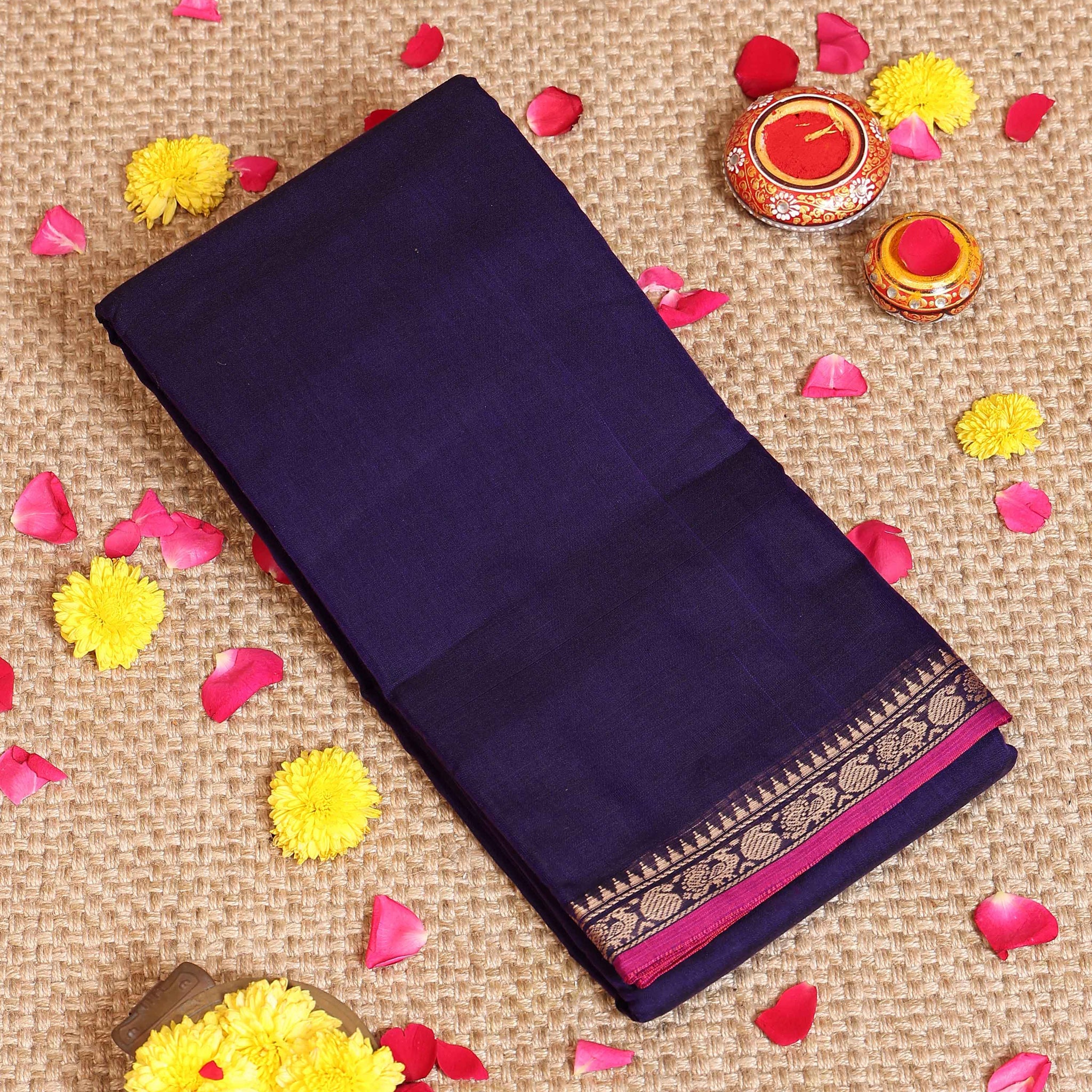Traditional Narayanpet Cotton Saree with Traditional Zari Border - Purple