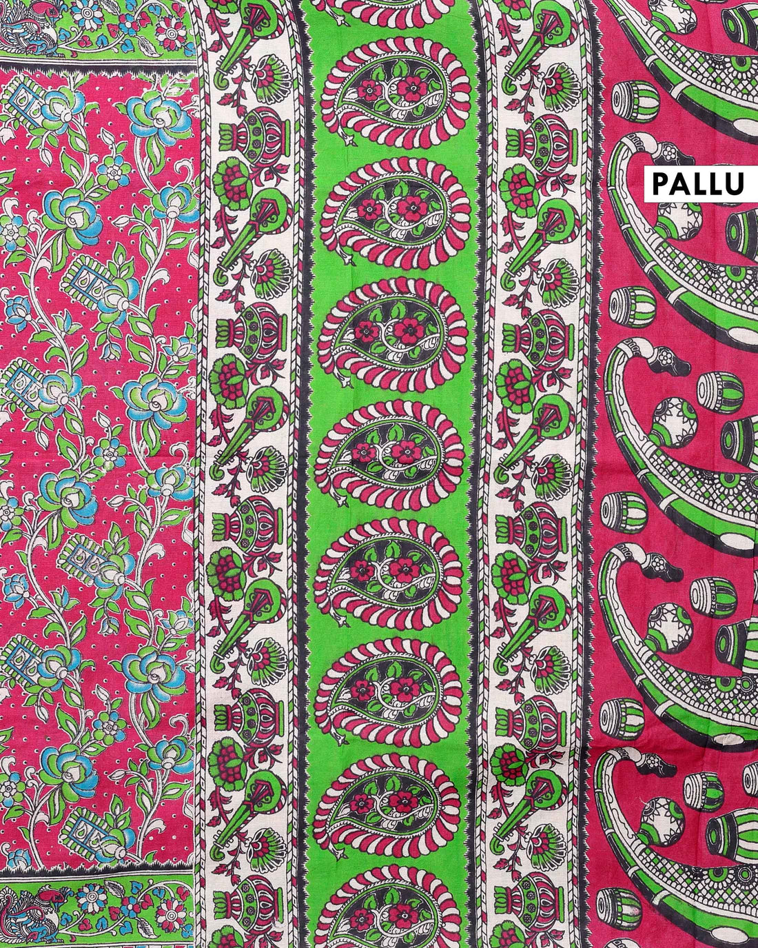 Hand-painted Kalamkari Cotton Saree with Traditional Floral and Peacock Motifs - Red