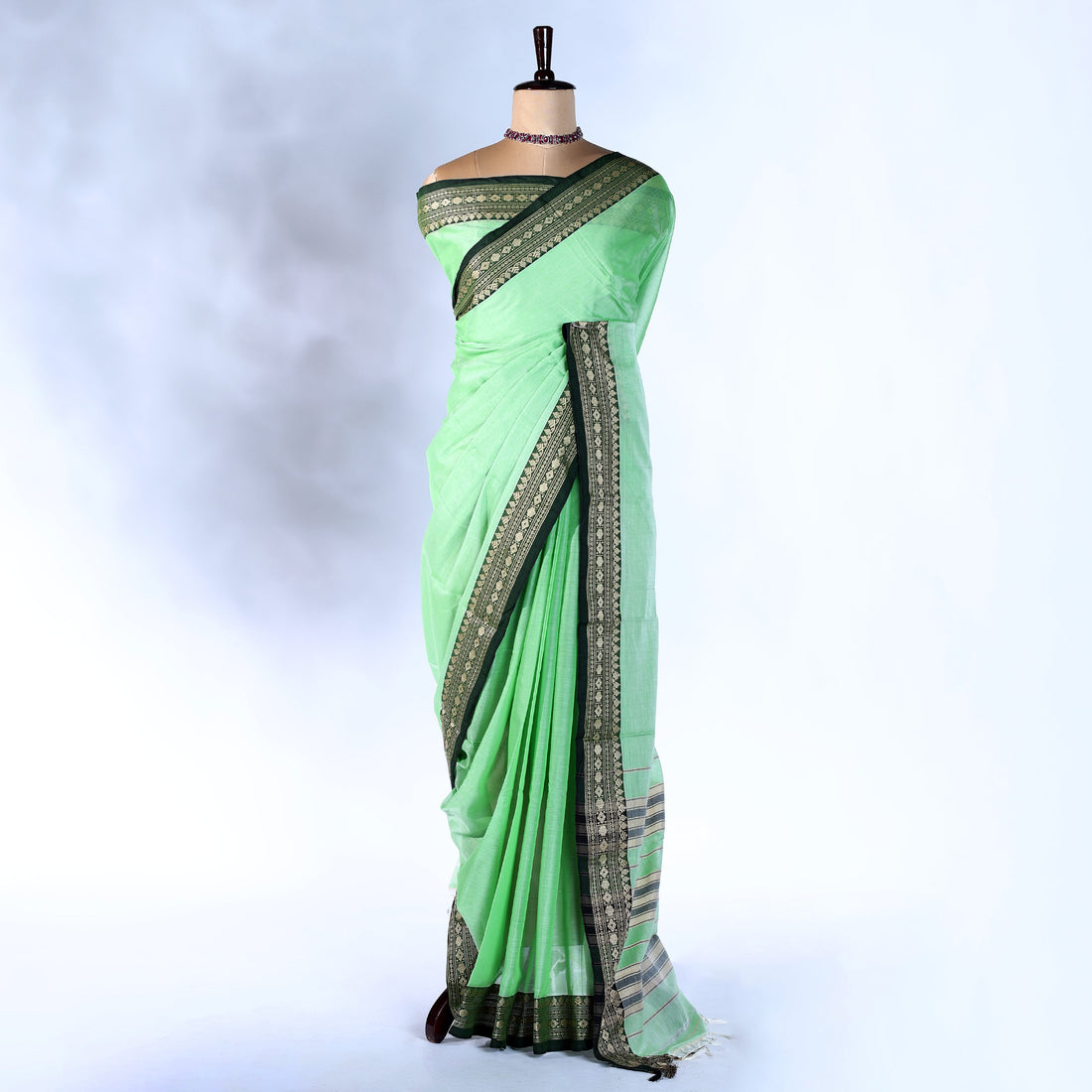 Pist Green Mangalagiri Cotton Saree for Women | Festive Summer Collection | Jeyachandran - Full View
