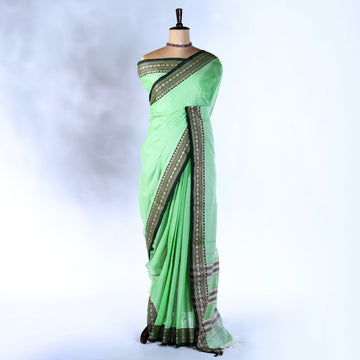 Pist Green Mangalagiri Cotton Saree for Women | Festive Summer Collection | Jeyachandran - Full View