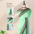 Pista Green Mangalagiri Cotton Saree With Geometric Zari Border And Dark Green Edging Front View