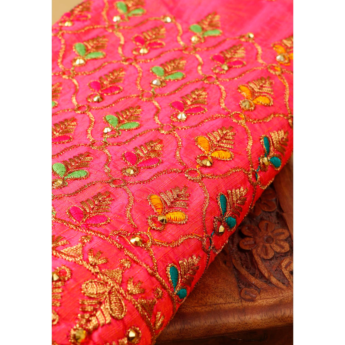 Designer Unstitched Blouse Material with Zari & Thread Embroidery - Peach