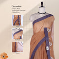 Dark Brown Bengal Cotton Saree With Purple Border And Ikat Woven Motifs Front Mannequin View